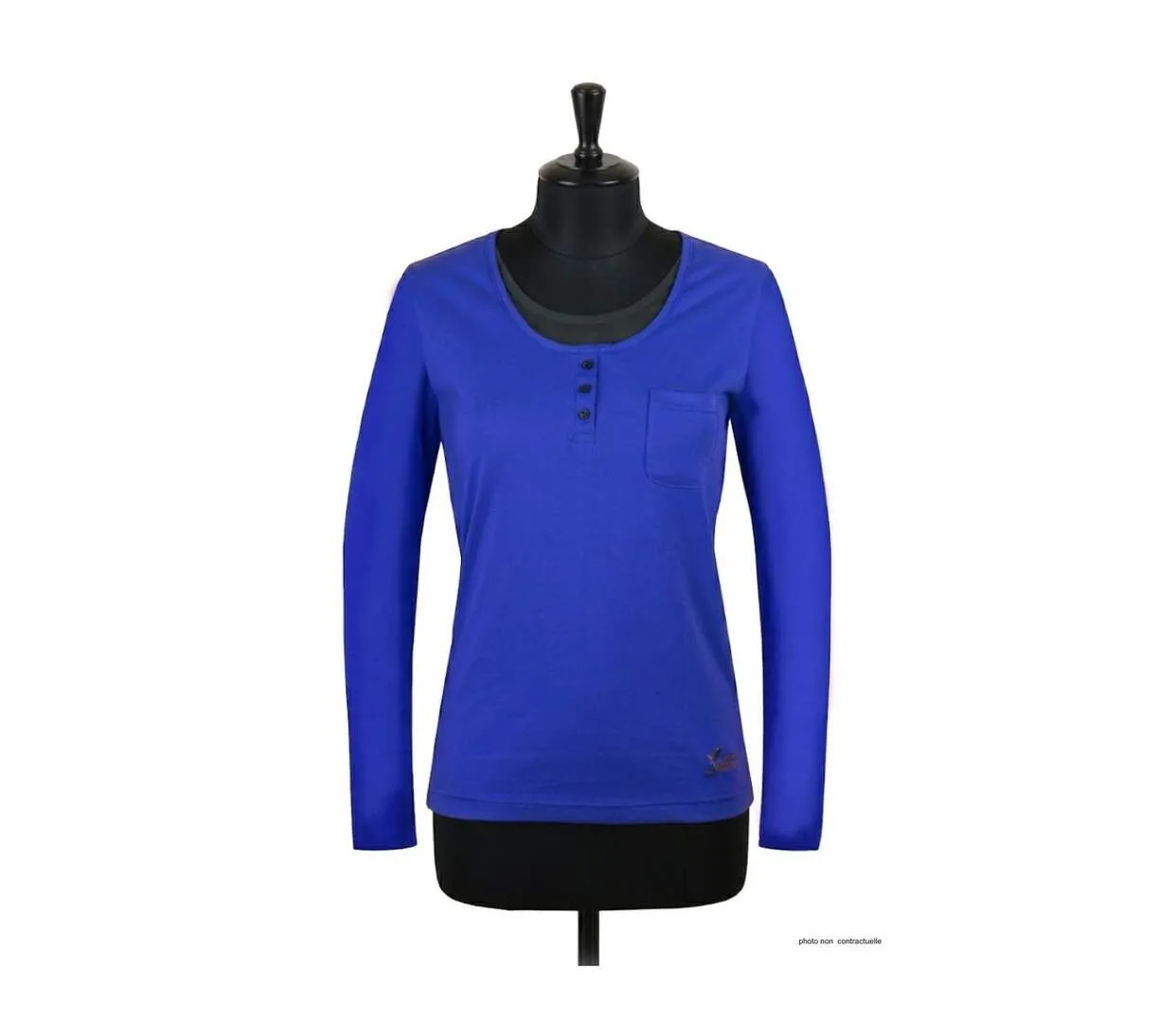 Mayflower NESTOR5 : Tee-shirt manches longues bleu et gris avec col boutonné stylisé-3