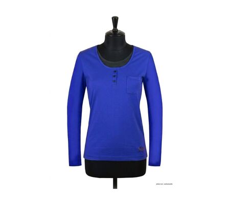 Mayflower NESTOR5 : Tee-shirt manches longues bleu et gris avec col boutonné stylisé
