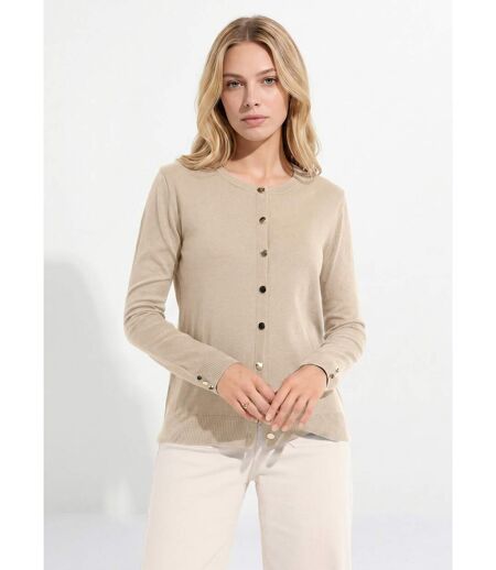 Gilet fin col rond boutonné jersey uni avec laine mérinos
