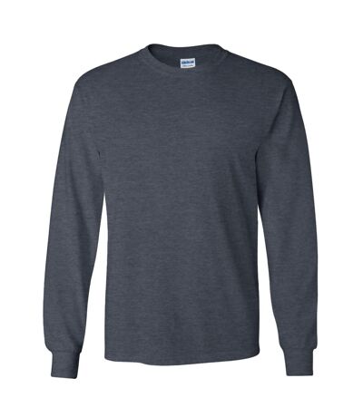 Gildan Mens Plain Crew Neck Ultra Cotton Long Sleeve T-Shirt (Dark Heather) - UTBC477