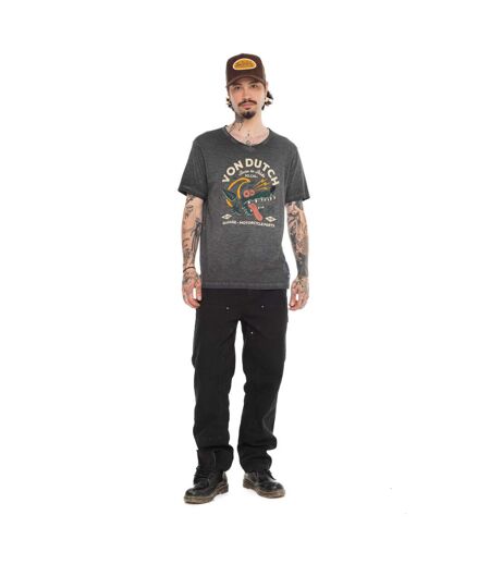T-shirt homme regular col V en slub avec print devant Wolf Vondutch