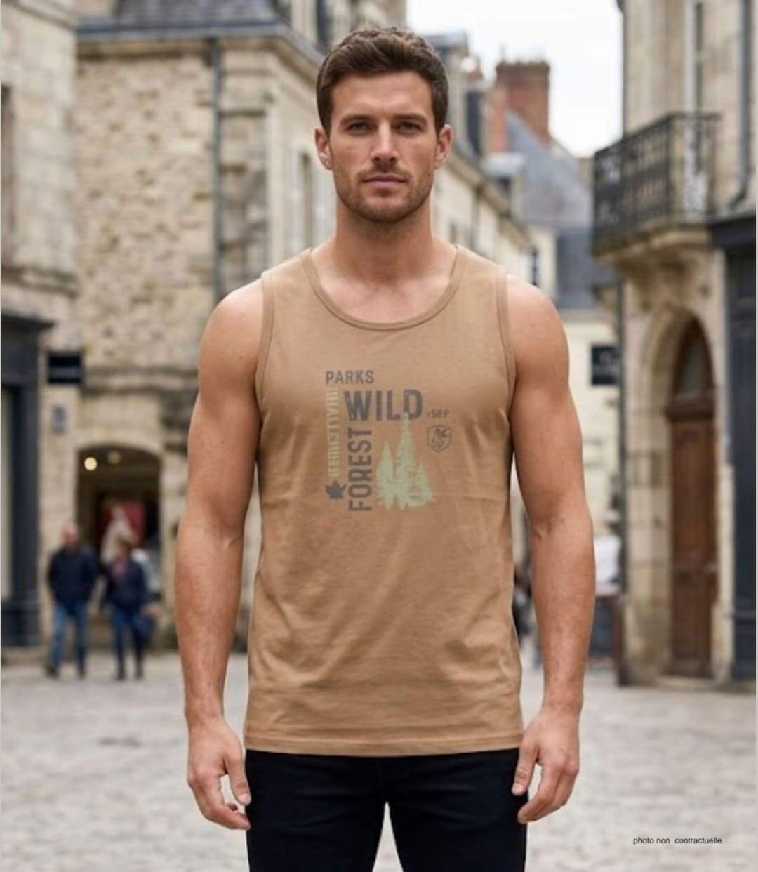 Débardeur homme Challenger SIG1 camel marron imprimé — Confort pur coton jersey-5