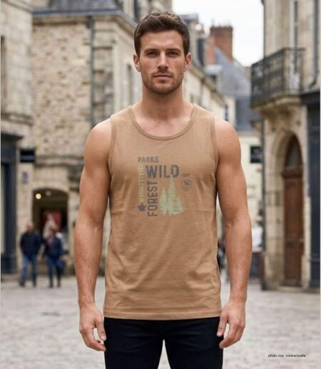 Débardeur homme Challenger SIG1 camel marron imprimé — Confort pur coton jersey