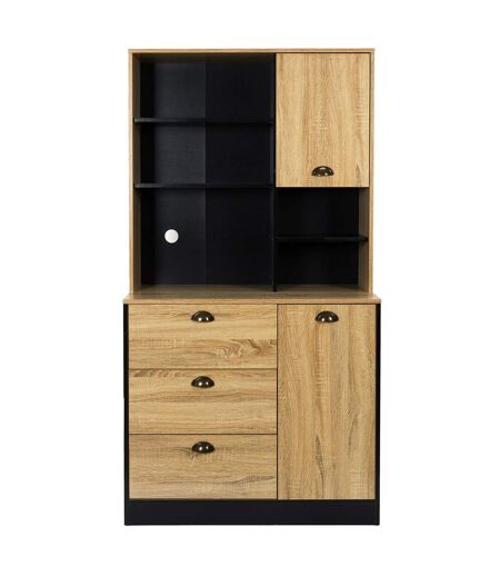Buffet de cuisine - H.169cm - Effet Bois et Noir