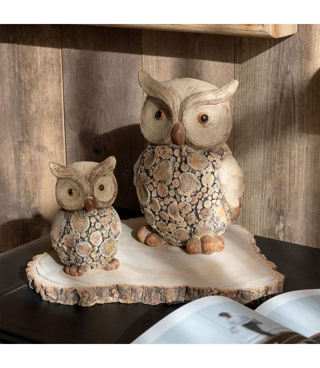 Statuette Hibou Imitation Bois 29cm Naturel-3