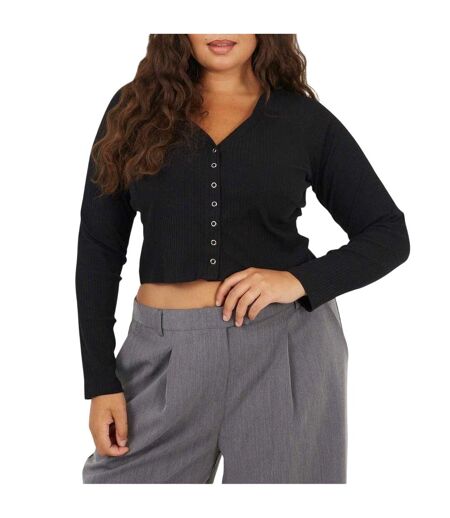 Haut Court Manches Longues Motif/style Côtelé Femme Noir Brave Soul