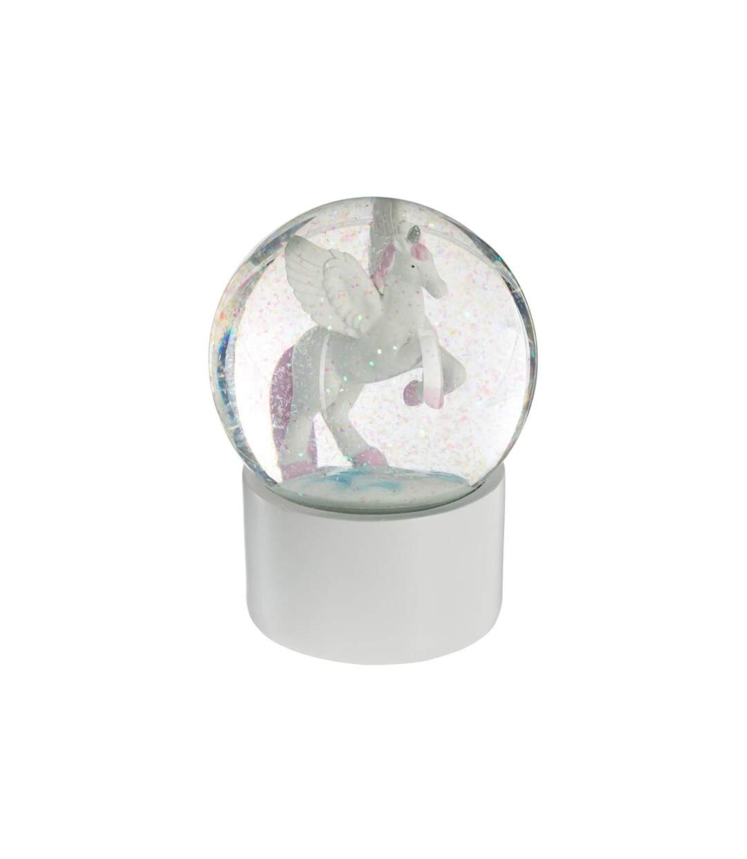 Boule à Neige en Verre Licorne 13cm Blanc-1