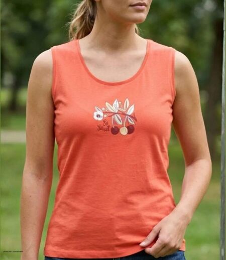MAYFLOWER LOLA2 — Débardeur corail / orange femme coton : l'éclat d'un style casual vitaminé