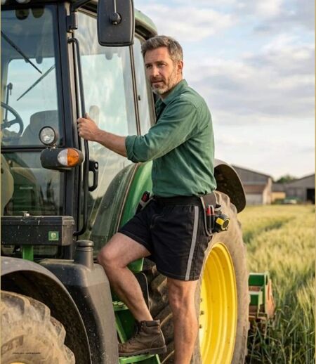 Short homme CHALLENGER 8L noir gris : le short en coton ultra-confortable spécial moisson