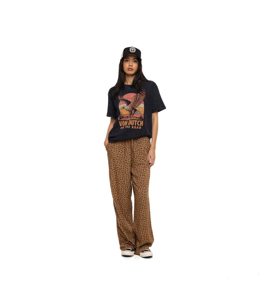 T-shirt femme col rond regular acid wash print devant et dos Eagle Vondutch-5
