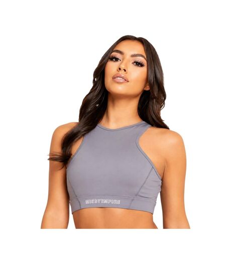 Womens/ladies Racerback Gym Sports Bra Grey Missy Empire