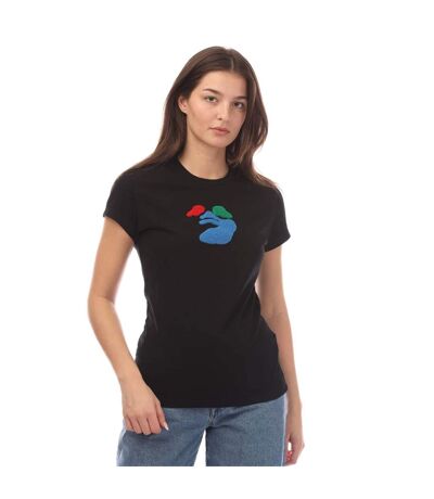 Womens/ladies Medium Face Fitted T-shirt Black Off White