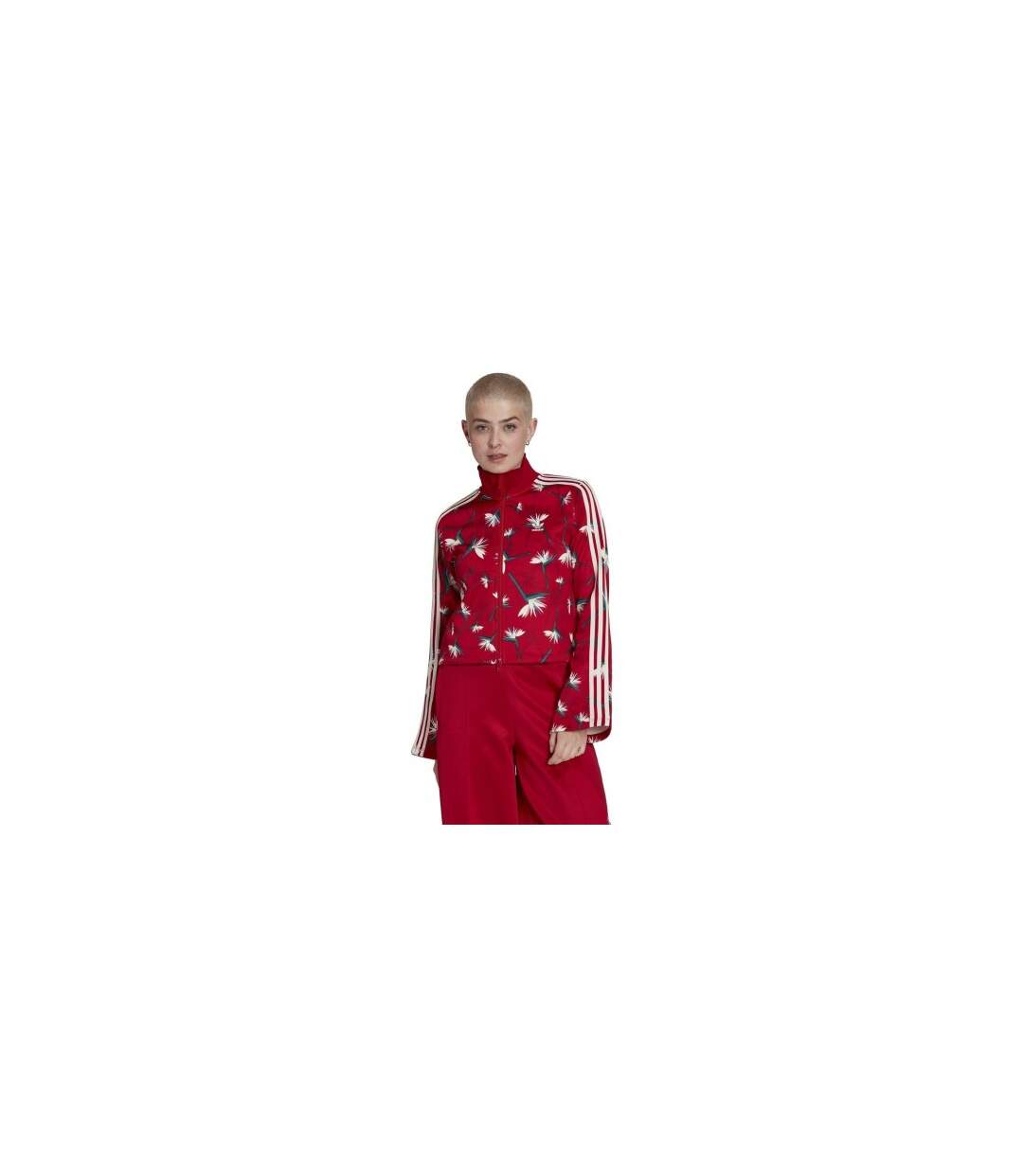 Womens/ladies Originals Floral Bell Sleeve Track Top Red Adidas-1