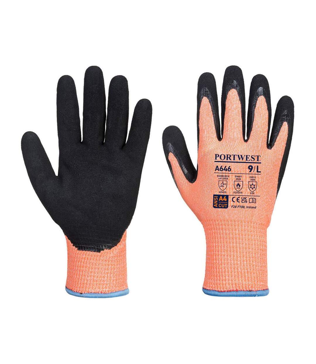 Unisex adult a646 vis-tex hr nitrile cut resistant gloves 11 orange/black Portwest-1