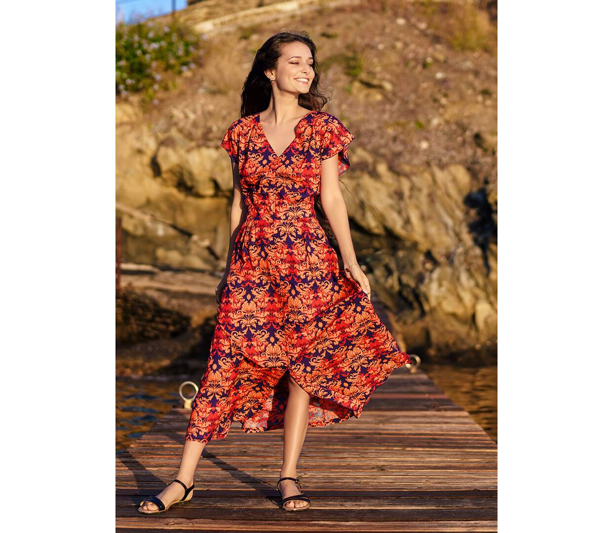 Robe longue manches courtes ARETHA motif ethnique Coton Du Monde-5