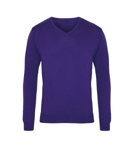Premier Mens Knitted Cotton Acrylic V Neck Sweatshirt (Purple) - UTPC6849
