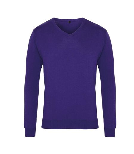 Premier Mens Knitted Cotton Acrylic V Neck Sweatshirt (Purple) - UTPC6849
