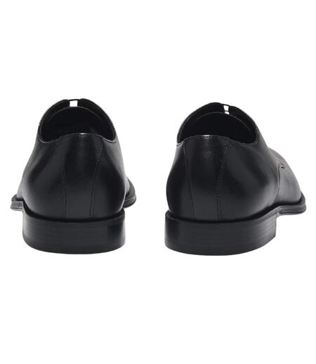 Mens Leather Low Block Heel Formal Shoes Dark Brown Boss