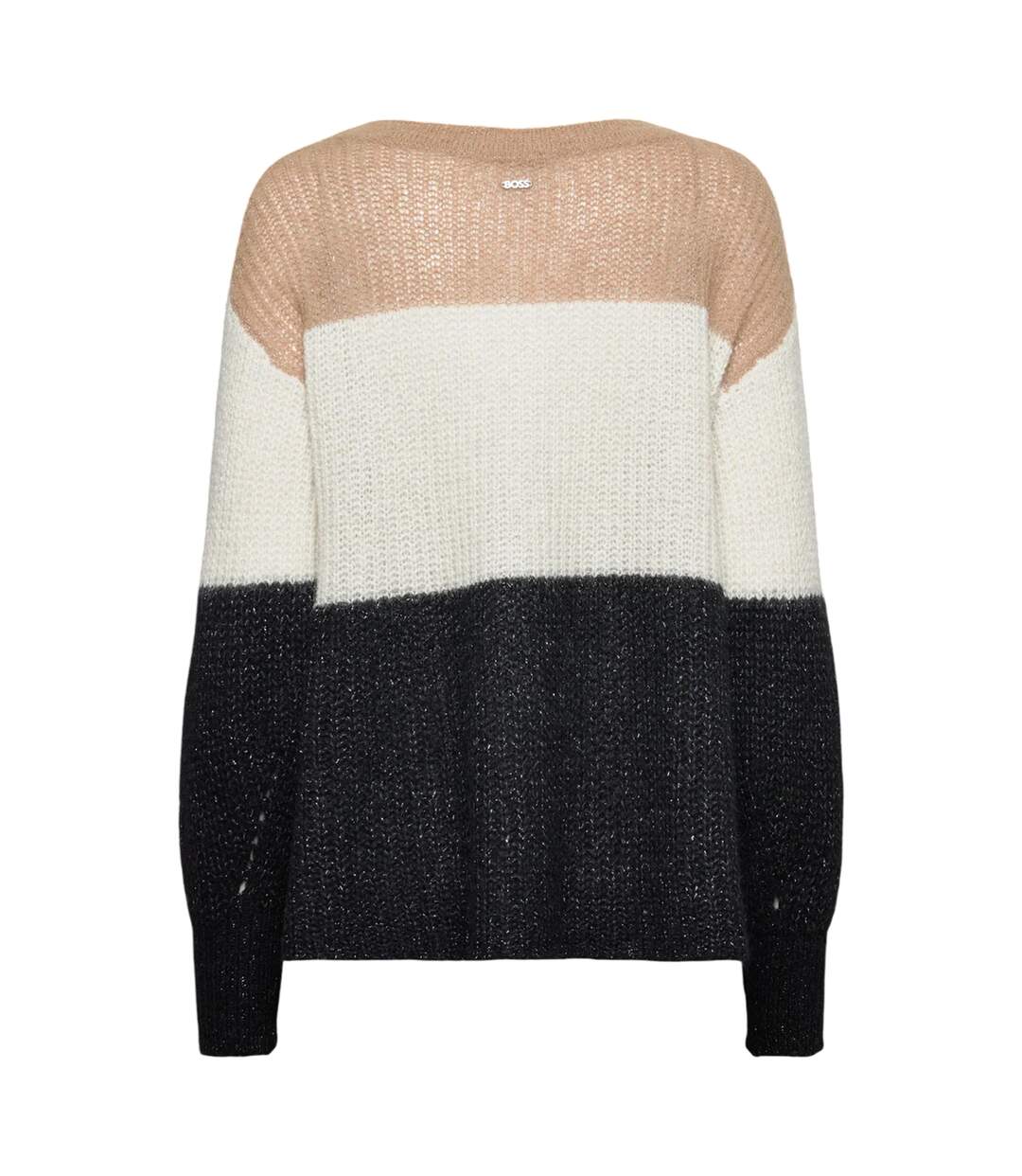 Womens/ladies Colour Block Crew Neck Sweater Top Black White Beige Boss-3