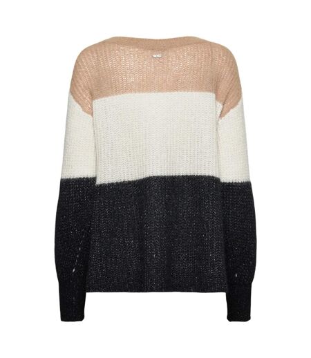 Womens/ladies Colour Block Crew Neck Sweater Top Black White Beige Boss