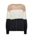 Womens/ladies Colour Block Crew Neck Sweater Top Black White Beige Boss-3