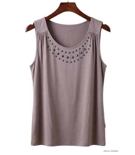 Axone TF344T Débardeur femme grande taille stretch taupe pour un tomber fluide élégant