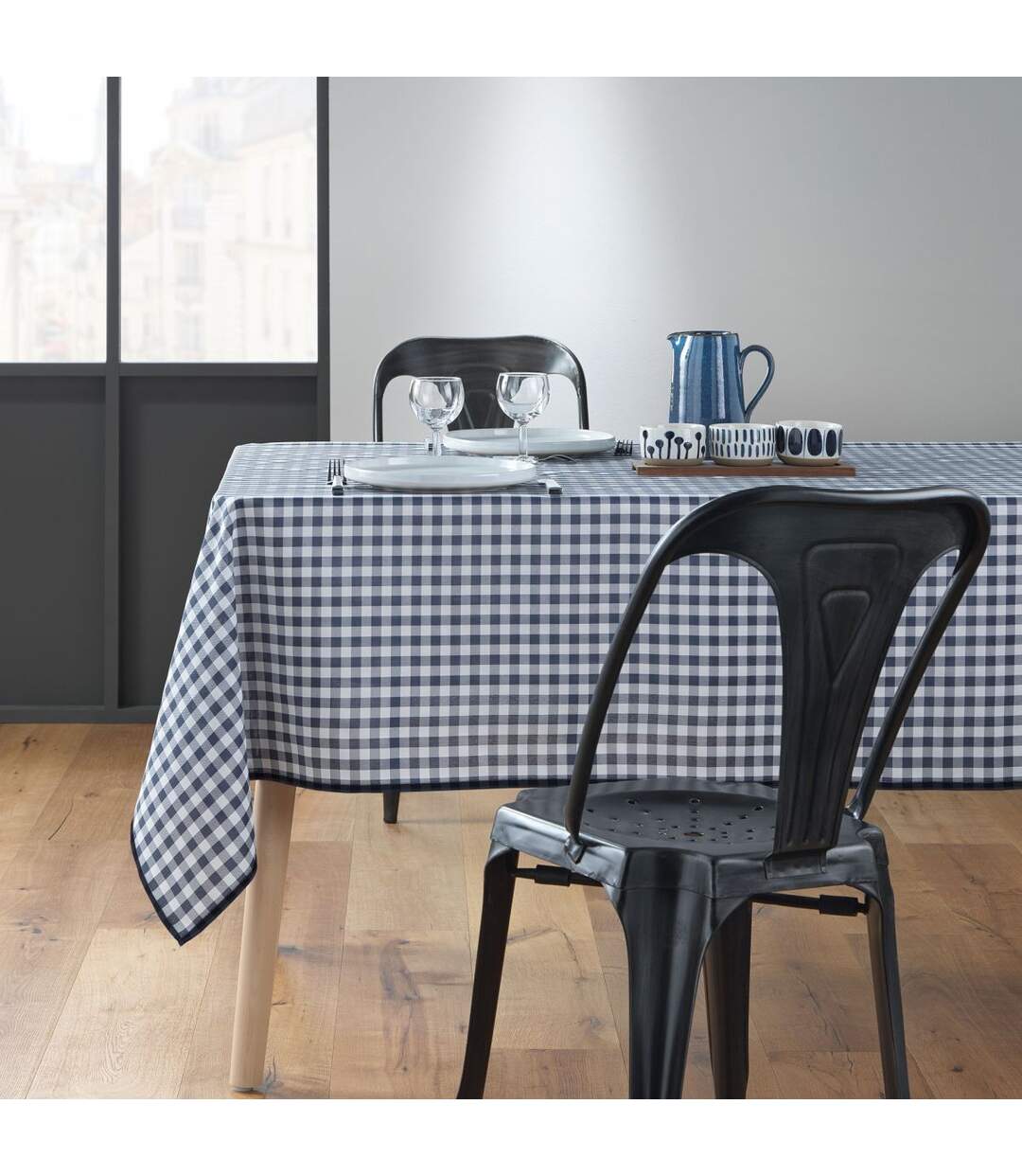 Nappe Antitache Imprimé Vichy 150x240cm Bleu-3