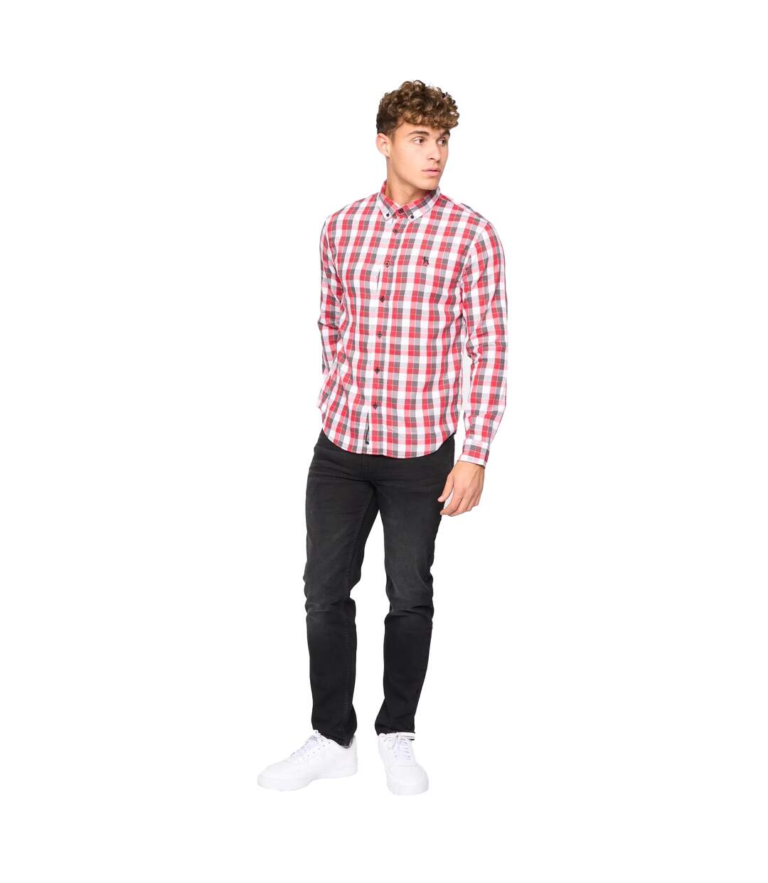 Mens gosfield checked slim shirt red Bewley & Ritch-3