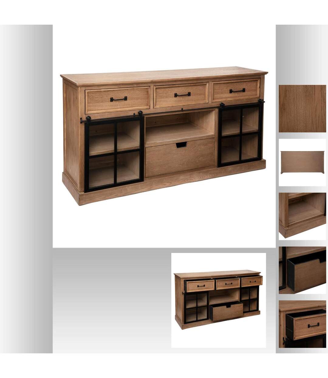 Buffet d'intérieur 2 Portes 4 Tiroirs Danik - Noir et bois-4