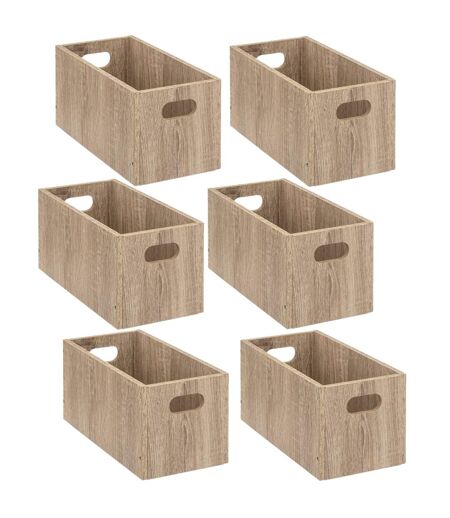 Lot de 6 Boîtes de rangement rectangulaire en MDF - L. 31 x H. 15 cm - Beige effet bois