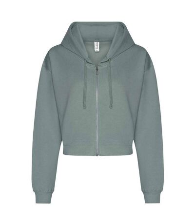 Womens/ladies Cropped Hoodie Dusty Green Awdis