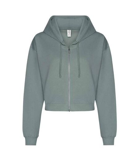 Womens/ladies Cropped Hoodie Dusty Green Awdis