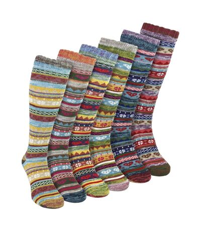 6 Pairs Ladies Knee High Nordic Patterns Socks