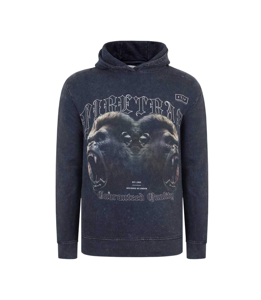 Mens Graphic Print Cotton Hoodie Acid Black Firetrap-1