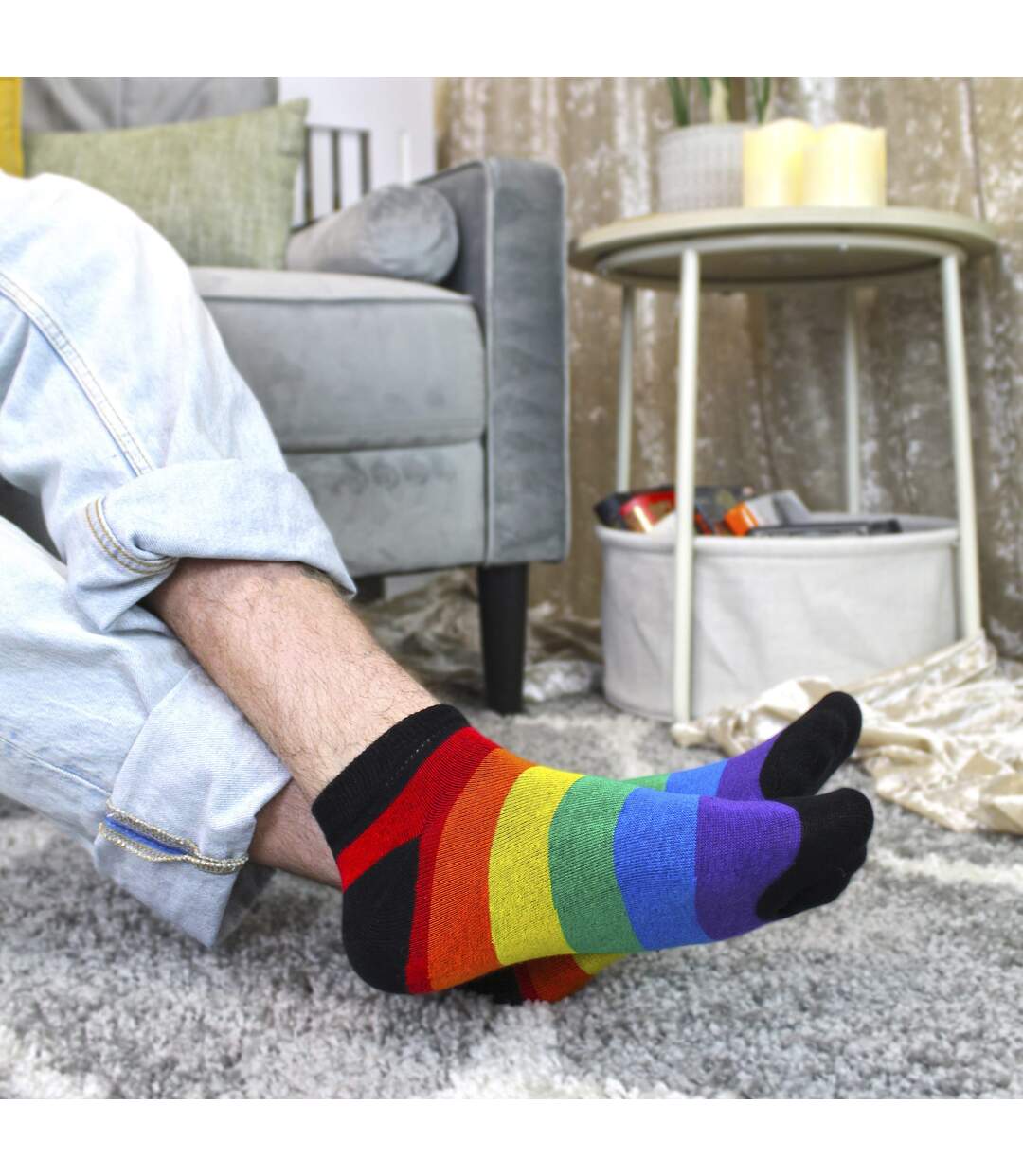 3 Pack Mens Ladies Rainbow Trainer Cotton Socks Bright Colourful Striped Socks-5