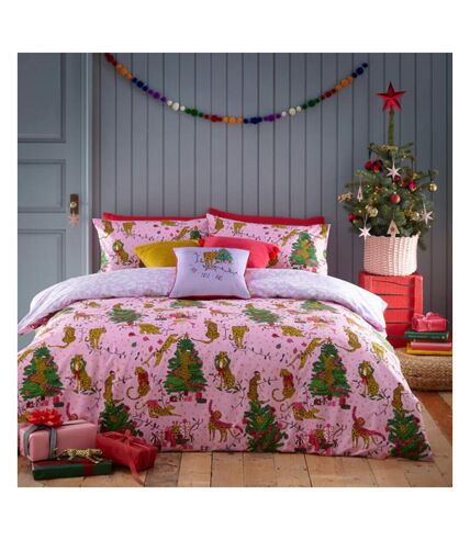 Purrfect christmas duvet cover set pink/lilac Furn