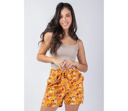 Short de plage CAURY motif fleuri jaune lumineux Coton Du Monde