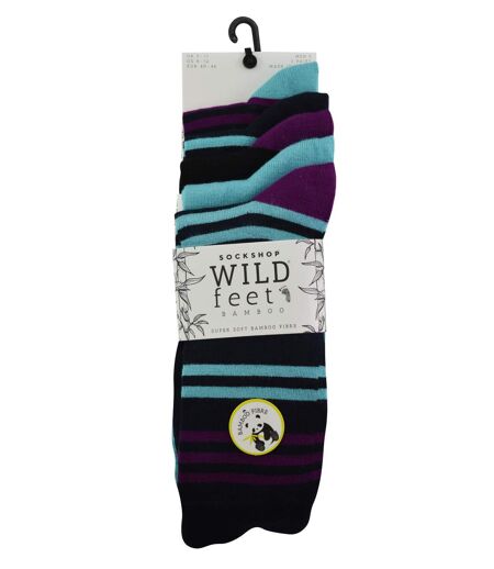 Wild Feet - 3 Paires Homme Chaussettes | Chaussettes Bambou Unies Rayures