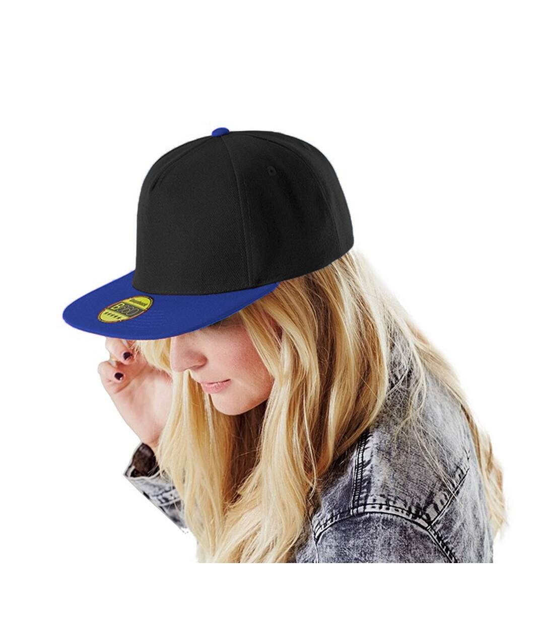 Beechfield Unisex Original Flat Peak Snapback Cap (Pack of 2) (Black/Royal Blue) - UTRW6745-2