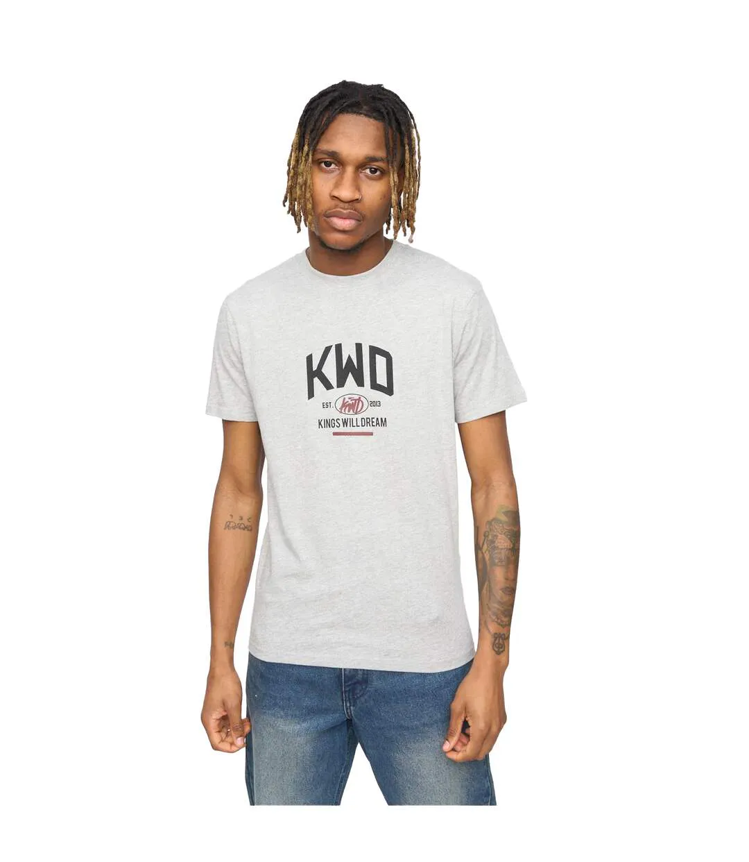 Mens Tattooed T-shirt Grey Marl Kings Will Dream-3