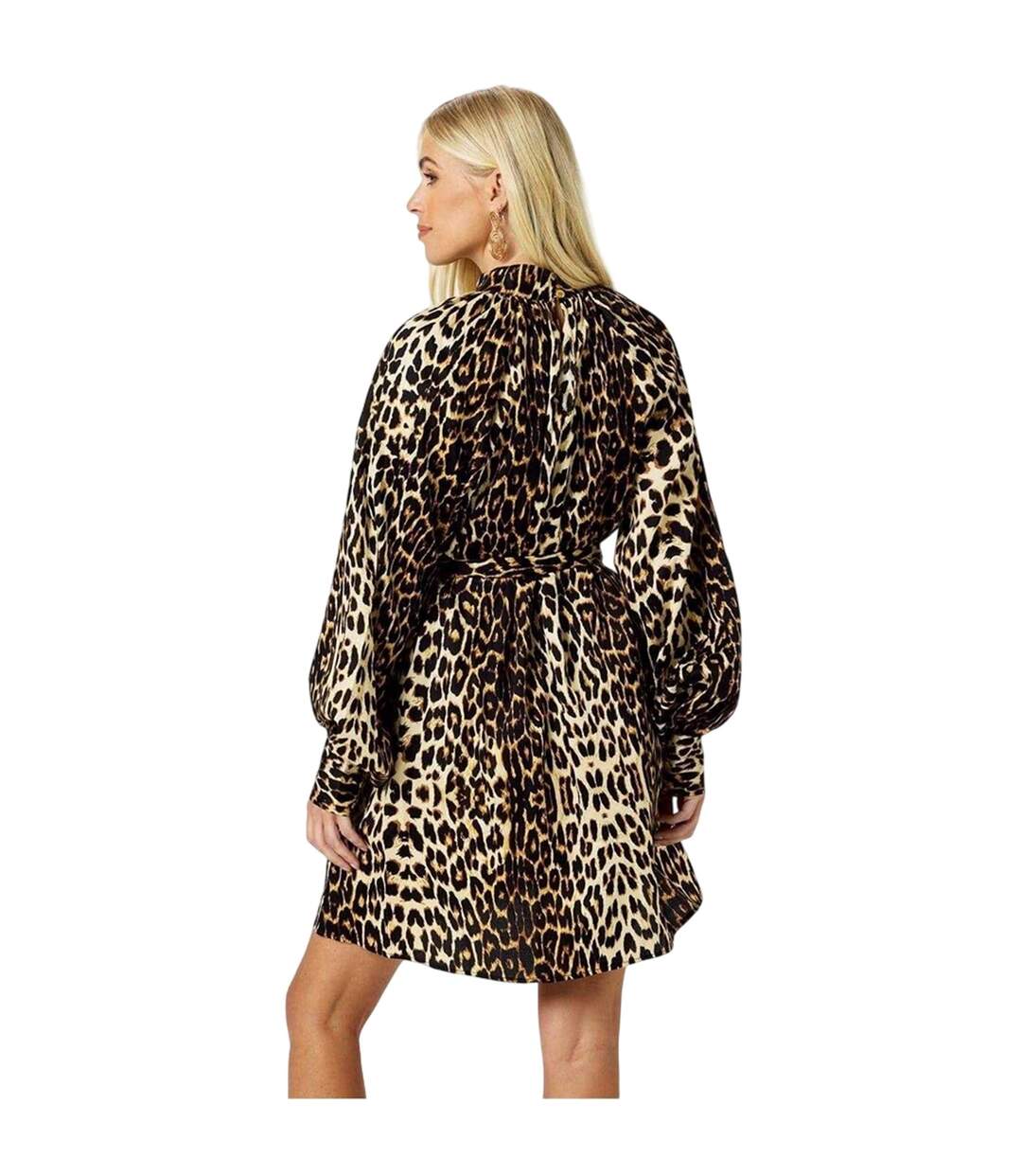 Robe Courte Manches Bouffantes Motif/style Imprimé Léopard Femme Marron Noir Biba-4