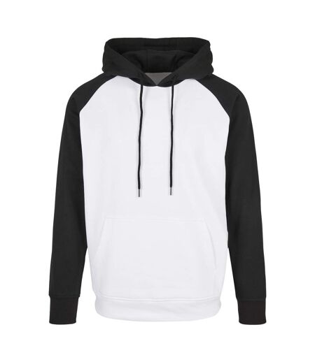 Mens Basic Raglan Hoodie Blanc Noir Build Your Brand