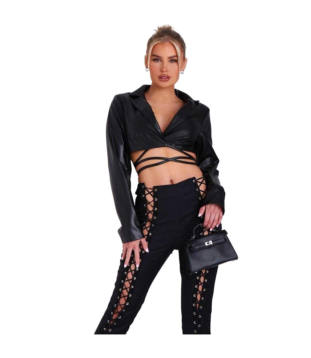 Womens/ladies Pu Cropped Blazer Black Missy Empire-1