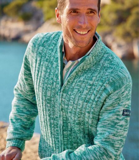 Men's Green Knitted Jacket - Full Zip