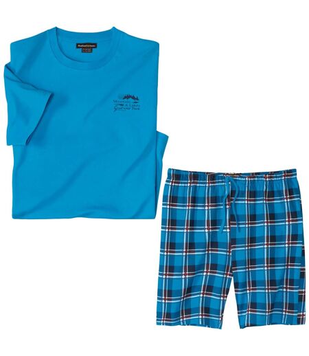 Men's Checked Pyjama Short Set - Blue