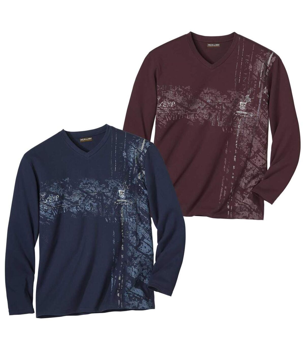 Pack of 2 Men's V-Neck Tops - Navy Burgundy Atlas For Men