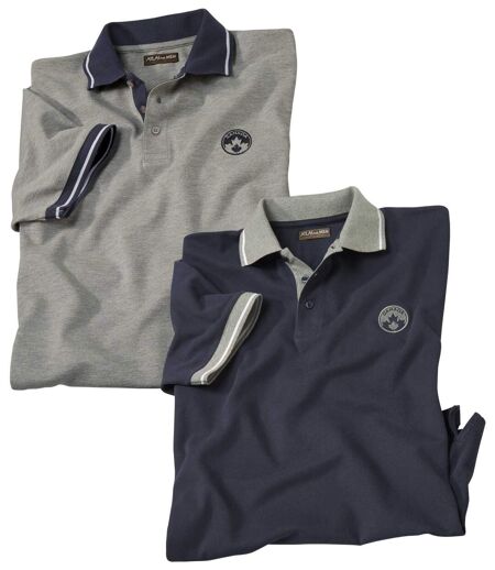 Pack of 2 Pairs of Men's Polo Shirts - Grey Navy Blue