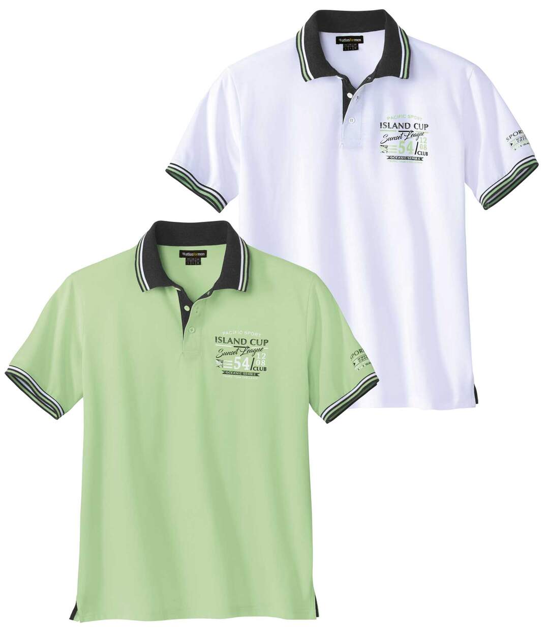 Pack of 2 Men's Jersey Polo Shirts - Green White  Atlas For Men