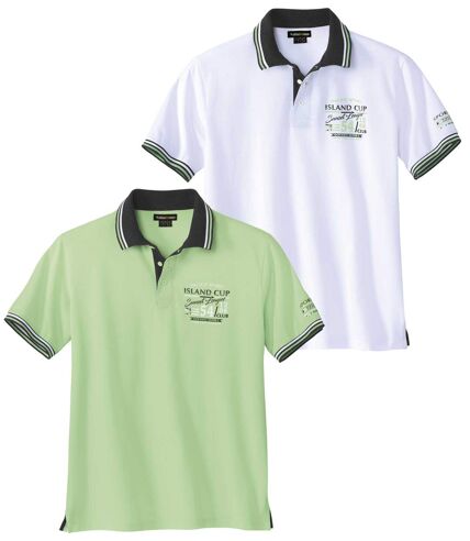 Pack of 2 Men's Jersey Polo Shirts - Green White 