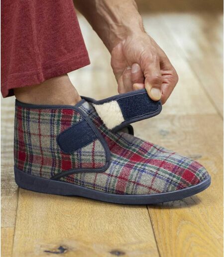 Men's Red & Gray Sherpa-Lined Slippers 